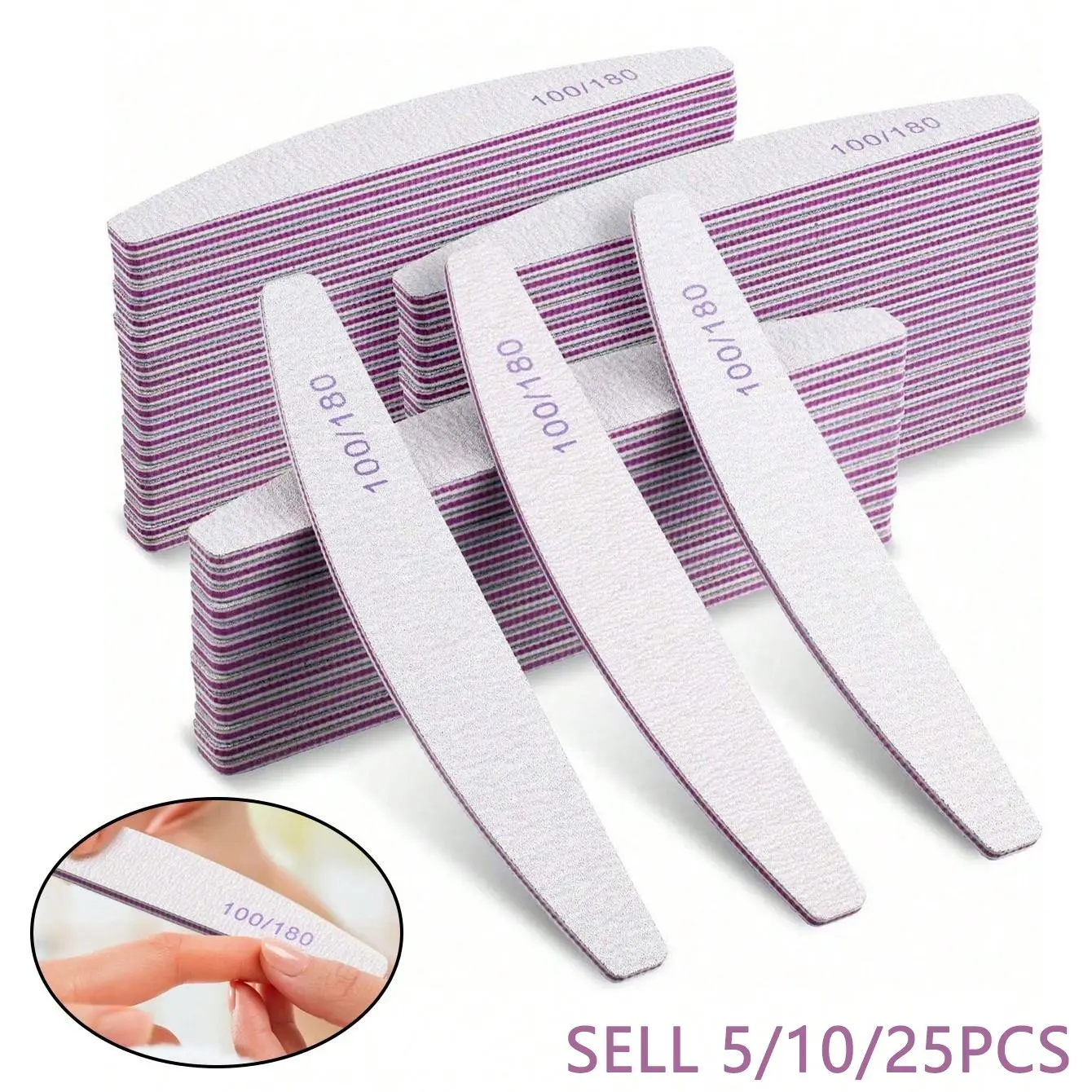 5/10/25pcs 100/180 Grit Nail File Set,Nail Supplies,Nail Tools,Manicure,Nail Art Tools,Back To School,Nails,Nail Tools For Press On Nails