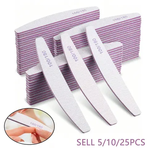 5/10/25pcs 100/180 Grit, Nail Supplies, Manicure Nail Art Tools, Nail Art Essentials, Nail Tools for Press-on Nails, Back to School Nails Kit