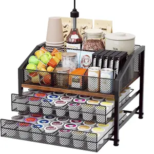 Countertop Tool Organizer Rack with Drainage - Home Storage Holder for Coffee Capsules, Tea Bags, Cups