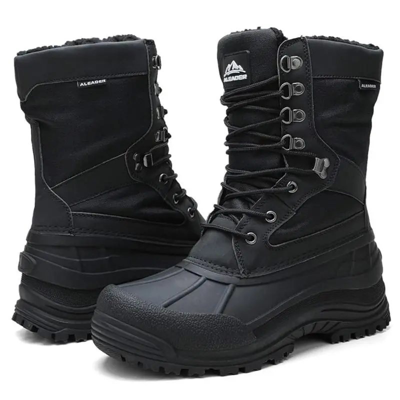 ALEADER Men's Classical Lace-Up Insulated Waterproof Durable Outdoor Hiking Winter Snow Boots - Low Heel, Rubber Sole, 3M Thinsulate Insulation, Trekking Camping Outdoor Footwear, Men's Shoes, Laces, Fabric, Athletic