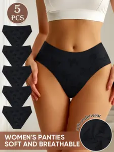 Women's Low Waist Panties Set of 5, Comfortable Butterfly Pattern, Elegant Fitted Breathable Triangle Underwear, All Seasons Wear