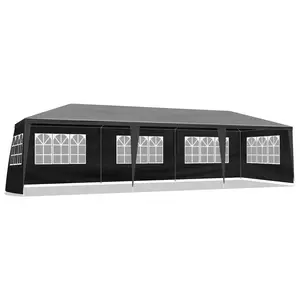 10×30ft Black Waterproof PE Outdoor Party Canopy Gazebo - 8 Removable Sidewalls, 2 Doors, 6 Windows for Wedding, Event