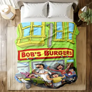 Bob's Burgers Printed Cozy Throw Blanket with Vibrant Storefront & Family Scene Print - Super Soft & Skin-friendly, Long-Lasting & Quick-Drying, Machine Washable, Multi-Size for Bed, Sofa, Travel, Camping & Office Naps, Ideal Gift for Cartoon Fans