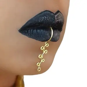 Golden Vine Lip Cuff Handmade No Piercing Lip Jewelry Elegant Gold Vine Design for Stylish Lips