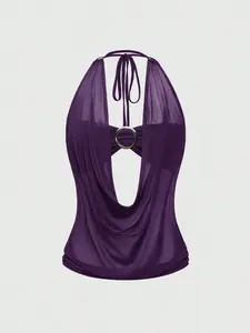 SHANIAH Hippie Women's Y2K Retro Deep Draped Neck Backless Street Style Strapless Tank Top