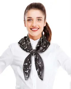 CBC Crown Lightweight Music Notes Print 35" x 35" Square Silk Feeling Scarf - Black