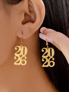Elegant Stainless Steel Hollow Out Number Earrings for Women, High-End New Year Celebration Jewelry 2026