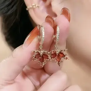 2026 Maple Leaf Zirconia Pendant Earrings, Bohemian Elegant Synthetic Gemstone Inlaid Fashion Earrings