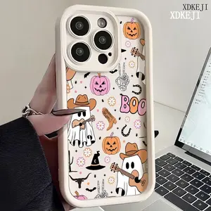 Unique Halloween Gift phone case with Western Cowboy, ghost, pumpkin and bull head 2D patterns, suitable for iPhone 16 Pro Max, 15 Plus, 14, 13, 12 11,17 Air shockproof and drop-proof, full-coverage protective phone Cover, give family and friends