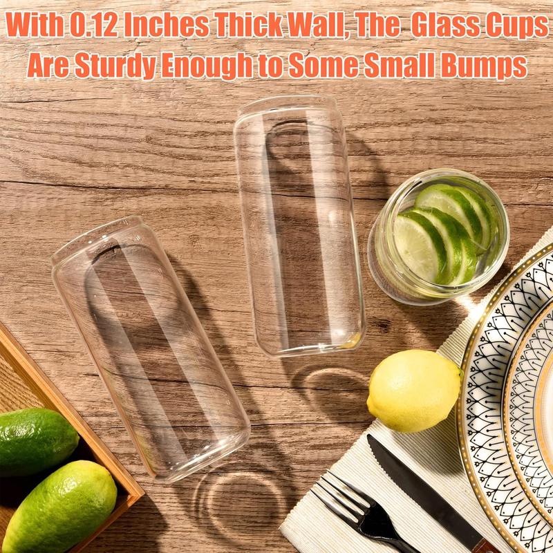 12 Pack 16oz Clear Round Glass Cups with Bamboo Lids Bent Straws Brushes Large Capacity Home Office Beverage Cup Set
