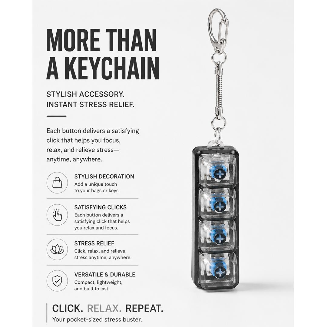 Keyboard Fidget Toy for Kids & Adults Fidget Keyboard LED Lights Toy with Stress Relief Spinner Keychain For Anxiety Decompression Stuudent Office Worker Friendly