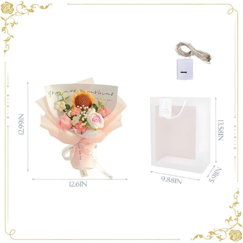 Crochet Flowers Bouquet Sunflower Rose : Handmade Knitted Bouquet for Valentines Day Mother's Day Birthday Home Decor Girlfriend (Pink)