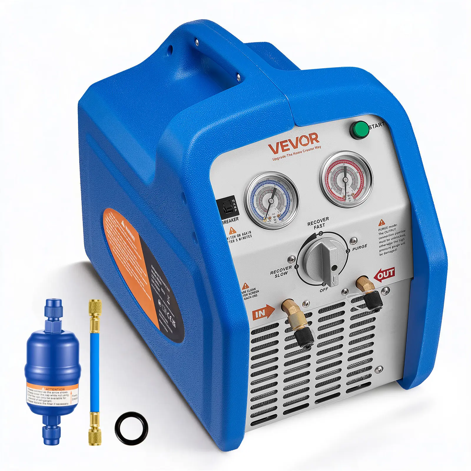 【summerfinds】VEVOR Portable Refrigerant Recovery Machine, 1 HP 120V 60Hz Dual Cylinder AC Recovery Machine for Liquid Vapor Refrigerant, 1750 RPM Recycling Unit HVAC for Automotive & Household Air Conditioning