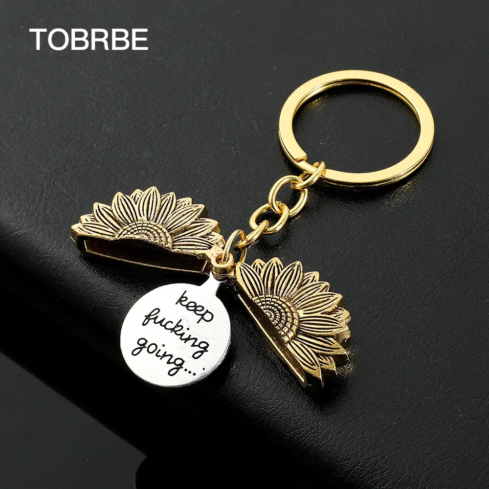 Sunflower Keychain Inspirational Gifts for Women Men Birthday Christmas Gifts for Best Friend Student Graduation - Keep Fucking Going Keychain