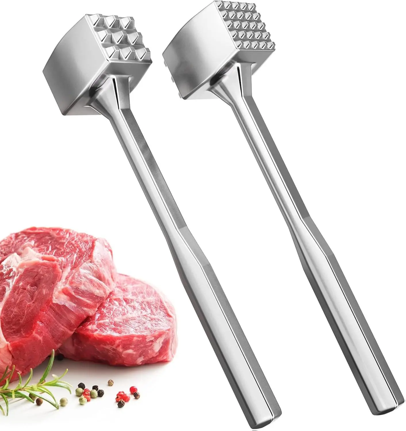 Aluminium Meat Tenderizer Mallet - 1 Pcs Dual-Sided Sturdy Kitchen Utensil, Ergonomic 5.46 oz 7.48 in 8.66 in Durable Pounder for Home BBQ, Garlic-Crushing, Tenderizing Steak, Cooking Enthusiasts, Indoor And Outdoor Cooking, Meat Tenderiser
