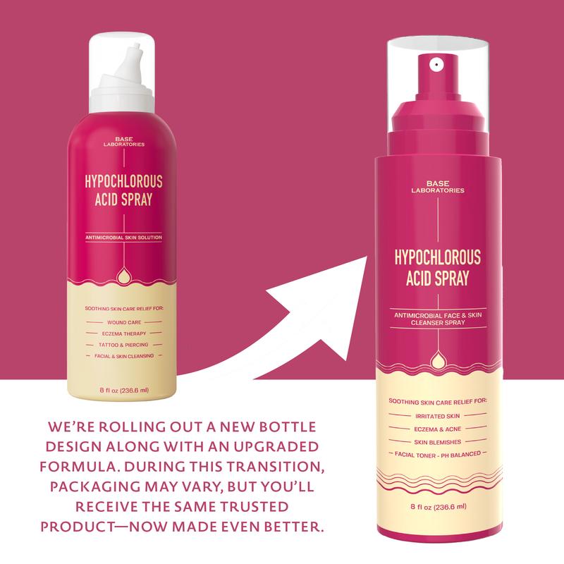 Base Laboratories Hypochlorous Acid Spray & Wipes Bundle - 75 Wipes & 8oz Spray for Acne Eczema Piercings & Irritations Fast Relief for Daily Use