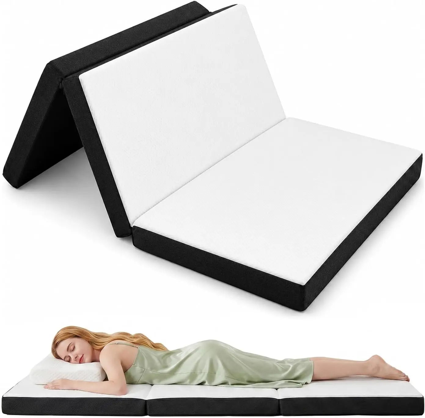 3″Tri-Fold Memory Foam Mattress - Portable Floor Mat w/ Washable Cover | CertiPUR-US Certified for Travel, Camping, Yoga (Single/Twin/Twin XL/Full/Queen)
