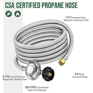 Alloxity Propane Regulator with Hose, 2FT Stainless Steel & PVC Hose, 0-1Psi Low Pressure Regulator, Fits Weber Genesis/Summit Grill/Blackstone 28"&36" Griddle