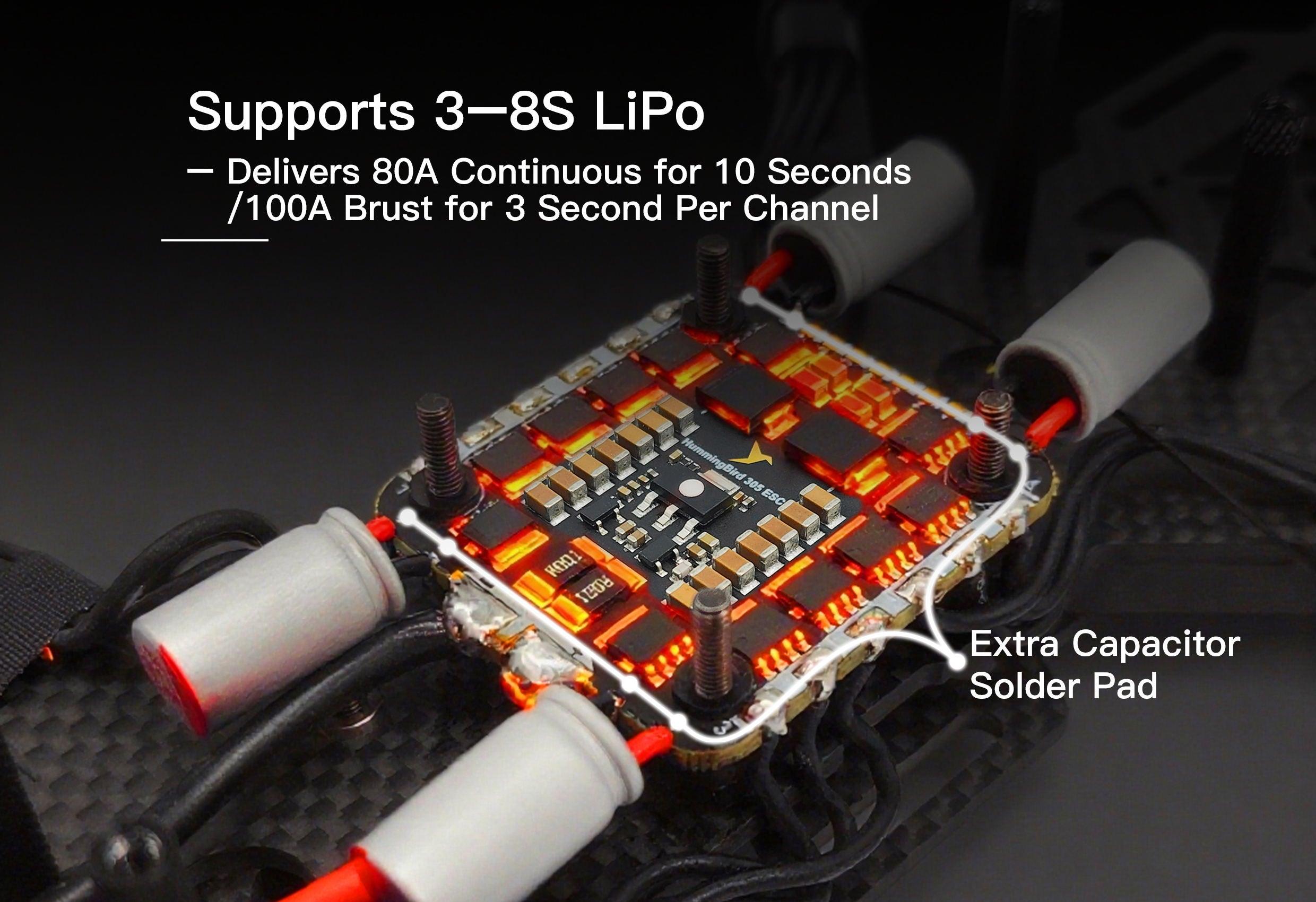 Hummingbird 305 Flight Stack – F722 FC with Built-in ELRS + 80A 4in1 ESC