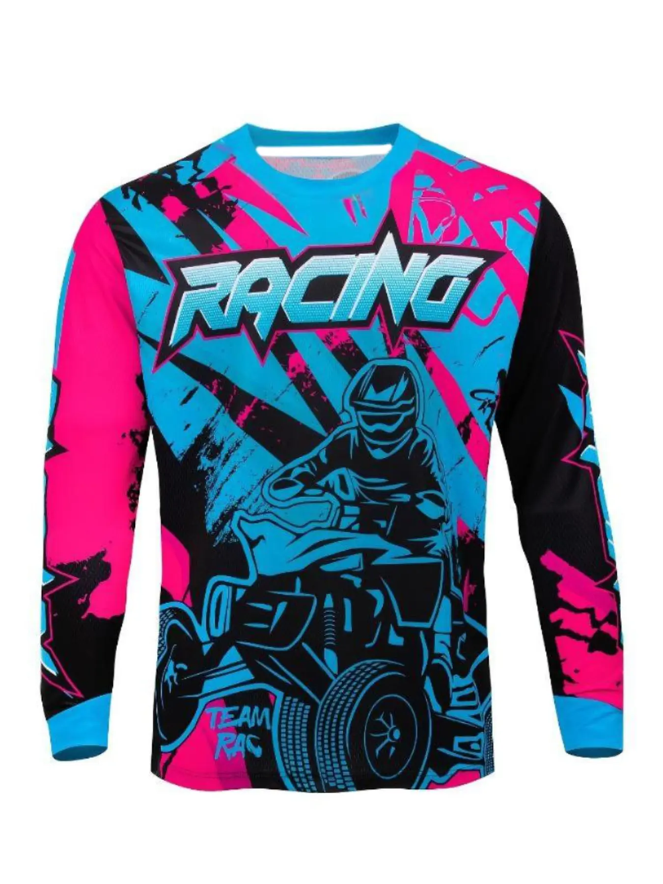 Men's Long Sleeve Motorcycle Jacket, Full Coverage Racing Print, Off-Road Moto T-Shirt, Non-Transparent Riding Sleeves, Outdoor Sports Gear, Athletic Workout Clothing, Athletic Apparel, Athletic Clothes, Snug Fit