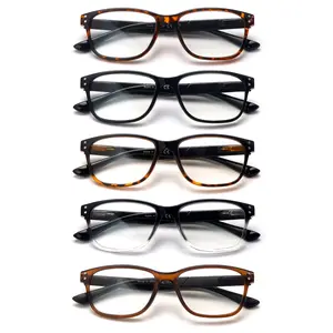 5-Pack Fashionable Anti-Blue Light Reading Glasses Featuring spring hinges and lightweight gradient rectangular frames for men and women. Uv protection,durable and clear. Stylish accessory. Ideal for reading, computer work,and daily commuting. Adjustable