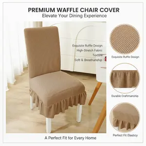 6-Piece Modern Fleece Flannel Chair Cover Set Elastic Full Wrap Ruffled Thickened Style All-Season Universal Backrest Stool Covers for Hotel Home Cozy Durable