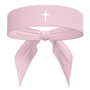Cross Sports Head Tie Headband Sweat Fitness Black White - Light Pink -  Christian Jesus God Scripture Bible Verse Faith Inspirational Men's Women's Kids Sweatband Head Band Sweat Band