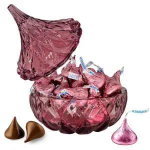 Hershey PINK Kisses VALENTINE'S DAY - 1 Pounds Hershey Kisses with Blush/Pink Crystal Hersheys Kiss Candy Dish - Individually Wrapped Hershey Kisses Milk Chocolate - Best Gift Idea
