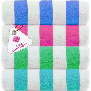 Cabana Towel 4-Piece Gift Set - Teal Blue Pink Green Stripe Beach Towels, 30x60 Oversized 100% Cotton Pool Bath Towel for Women & Men Summer Gift