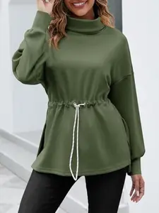 FISOEW Women's Turtleneck Sweatshirts Long Sleeve Pullover Tops Side Slit Tunic Shirts with Drawstring Waist Hoodie White Casual Womenswear #TikTokShopHolidayHaul