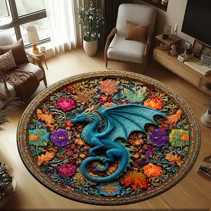 Dragon Dance in the Flower Garden Stylish and creative printed round rug, hallway/balcony rug, bathroom/entrance doormat, home décor, living room/bedside rug, Halloween/Christmas/birthday gift.