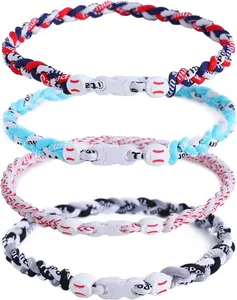 4 Pieces Baseball Necklaces for Boys,Three Braided Rope Tornado Sports Titanium Necklaces,Christmas Gifts Baseball Accessories Drip