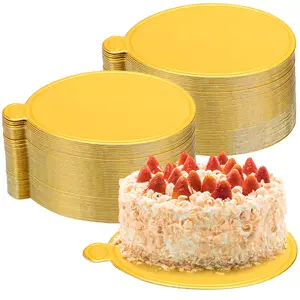 100 Pcs Gold Mini Cake Boards,3.1 inch Round Cardboard Bases,Disposable Food-Grade Plates for Mini Flan,Cupcakes and Desserts,Perfect for Party,Baking and Dessert Display Wedding Birthday
