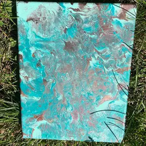 Blue and copper paint pour