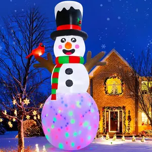 12FT Christmas Inflatable Snowman Christmas Decorations, Giant Christmas inflatables Snowman Decor with Cardinal, Christmas Blow Ups Built-in Rotating Color Lights for Outdoor Christmas Decor
