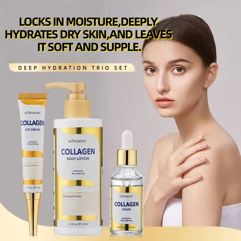 Women's 3-in-1 Collagen Hydrating Set (Multi-Pack) - Moisturizer, Eye Cream, Body Care Serum Kit for Soothed Eyes, Hydrated Face, Silky Body, Deep Moisture, Plump Skin & Long-Lasting Hydration Lock