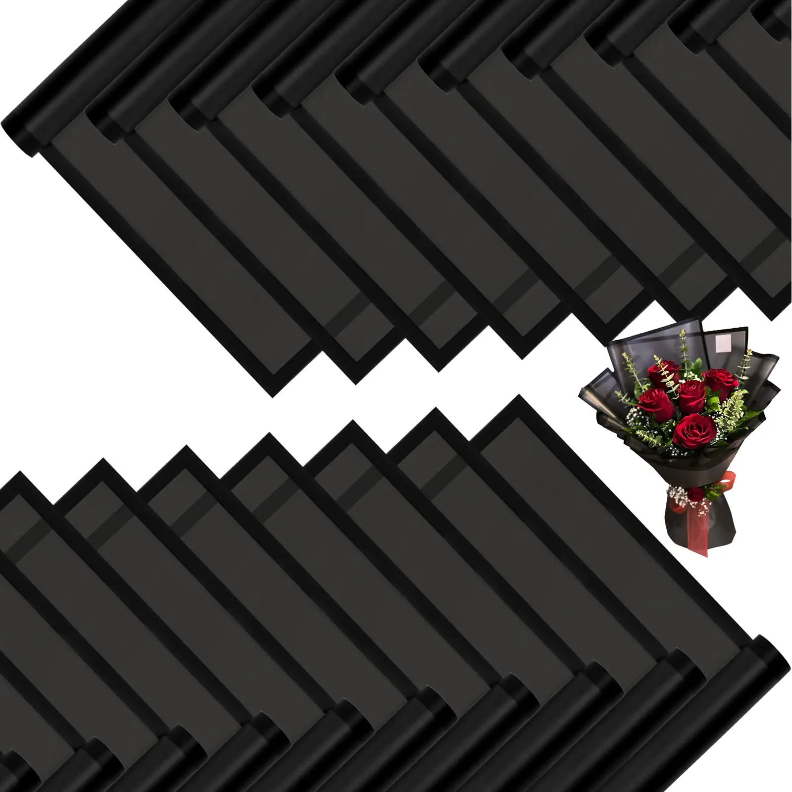 20 Sheets Flower Wrapping Paper,Waterproof Floral Korean Bouquet Wrapping Paper, Florist Supplies, Suitable for Flowers Gift Packaging (Black) Box Ancient Comic Style PET Film Sticker Book
