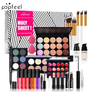 Popfeel Professional Makeup Set, High Pigment Eyeshadow Palette, Matte Lipstick, Concealer, Contour Powder, Foundation, Brush, Suitable for Beginners & Pros
