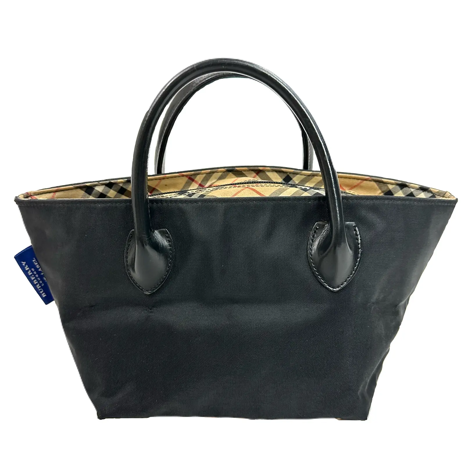 Pre-owned BURBERRY Nylon Tote Bags Blue Label Black and Nova Check Mini Tote