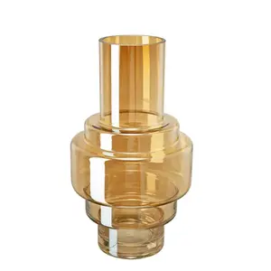 Tiered Modern Fluted Stacked Amber Large Glass Vase