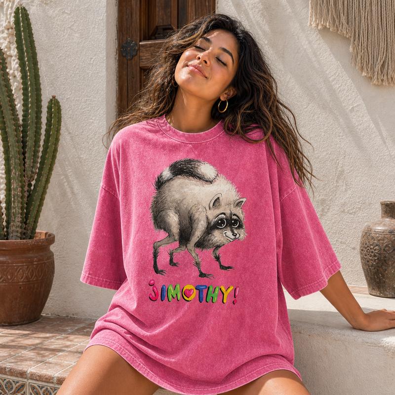 Funny Silly Animal Graphic Tee Women Soft Washed Cotton Jimothy Chaos Raccoon Meme Shirt S-5XL