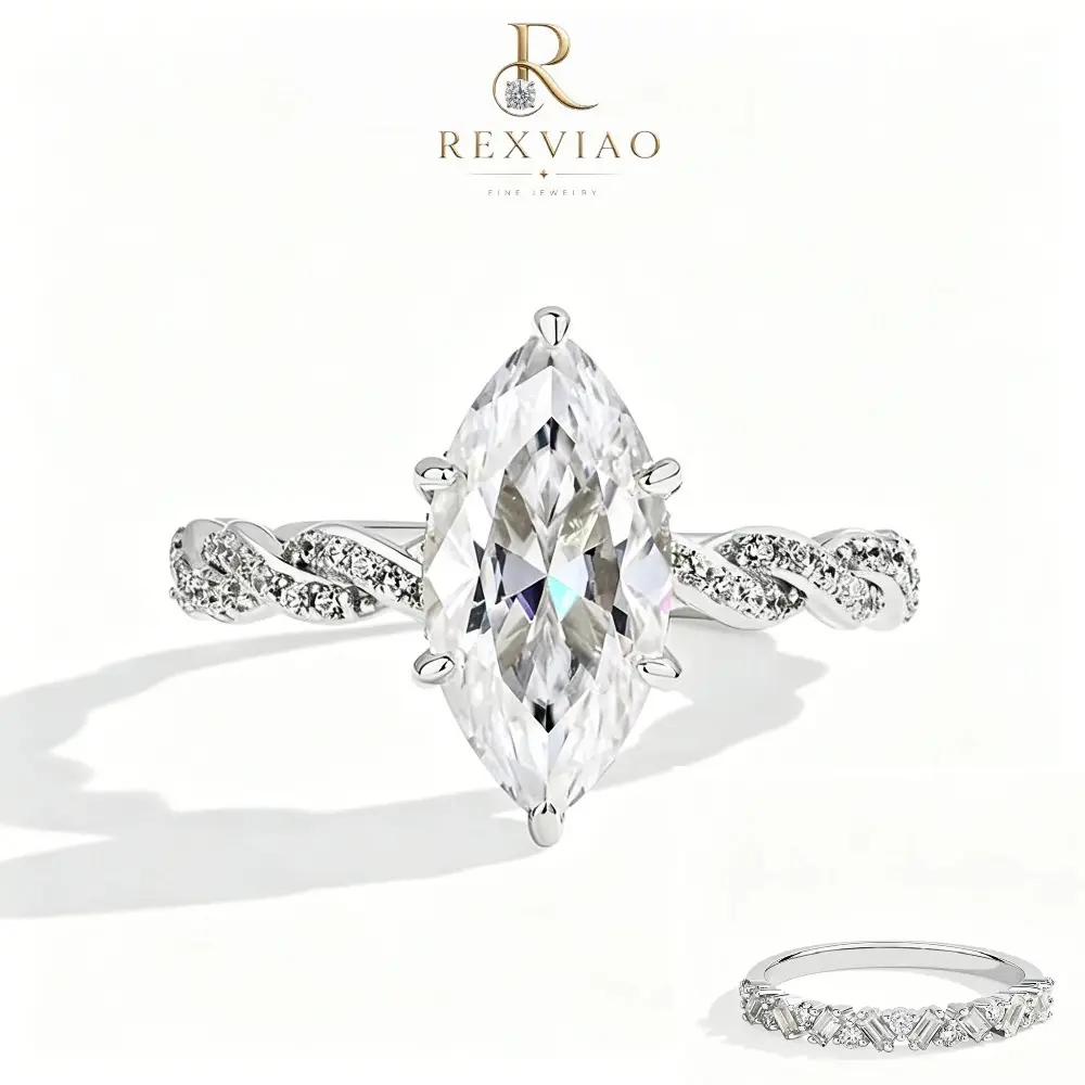 Rexviao Women's 2-Piece Rings Set, Marquise-Cut 5A Cubic Zirconia Hearts & Arrows Engagement Wedding Band, Romantic Accessories, Engagement Rings, Accessories For Women, Marquise Engagement Ring