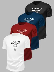 Bull Head Pattern T-Shirt for Fitness, Running, Training, Home Wear, Summer Street Style, Casual Loose-Fit Top, Breathable Fabric