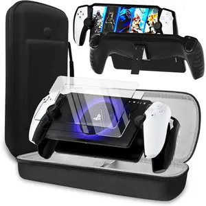 3-in-1 Accessoris Kit Compatible with  Portal, EVA Carrying Case for PS Portal with  Protective Cover with stand, 2 Pack Screen Protectors,Protective Shell Portable Travel Handbag for PS5 Portal Remote Player Black [playstation_5]