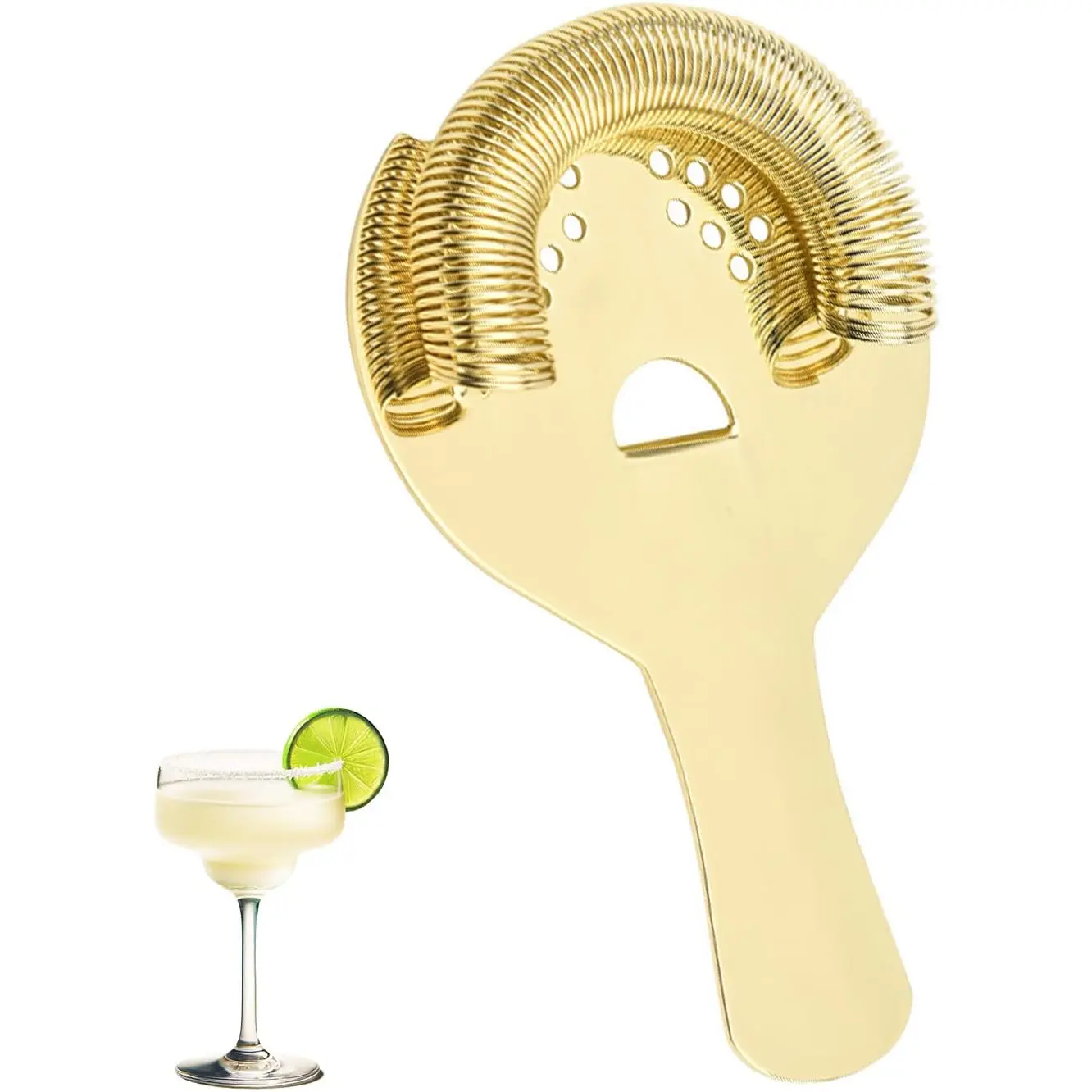 Gold Cocktail Strainer for Drinks 2 Prong Hawthorne Strainer with Removable Spring Stainless Steel Bartending Strainer Bar Cart Tool Sipoyen