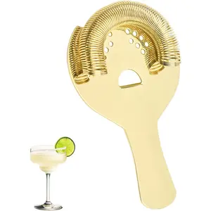 Gold Cocktail Strainer for Drinks 2 Prong Hawthorne Strainer with Removable Spring Stainless Steel Bartending Strainer Bar Cart Tool Sipoyen