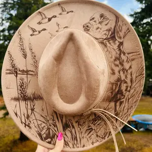Duck Hunter Dog Hunting Engraved Fedora Hat