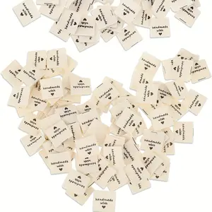 120PCS Sewing Labels for Handmade Items, Sewing Frabric Tags Handmade with Love Labels, Off White Fabric Tags Sew on Clothing Crochet Tags for Clothing, Hats, Scraves and Sewing Clothing DIY Crafts( 4 x 2 cm)