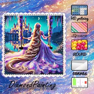 DIY 5D flocked diamond painting kit, AB diamonds, fairy dust diamonds, crystal diamonds, princess, castle, swing. Diamond embroidery, special craft art kit, wall decor, gift for family, loved ones, friends.