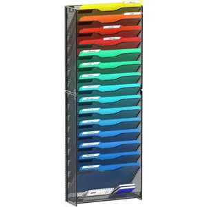 16 Tier Wall File Organizer Hanging Wall File Holder Wall Mount Paper Folder Organizer, Magazine Rack, Mesh Made,Black
